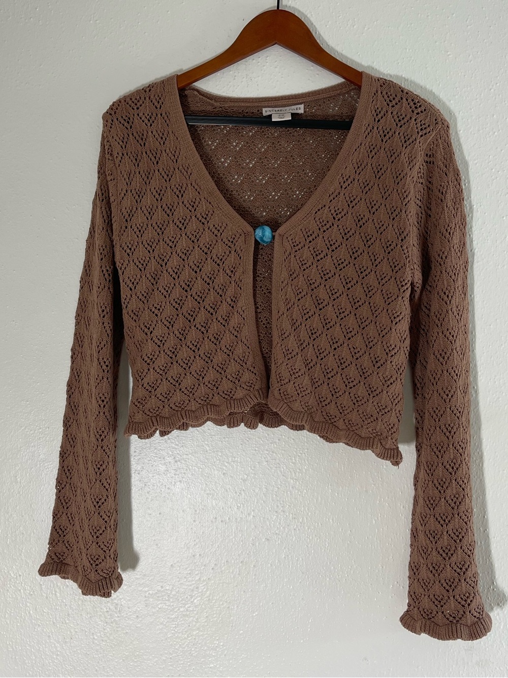 Sincerely Jules Brown Cropped Open-Knit Cardigan